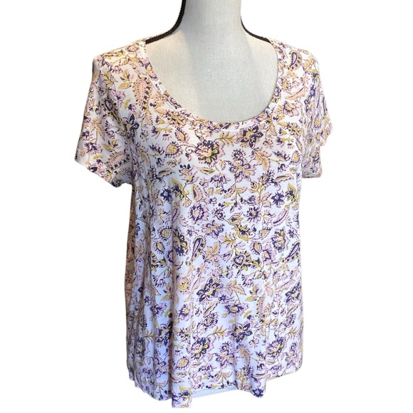 Old Navy Cream Floral Scoop Neck Swim T-Shirt, Medium Style 552577 Hi Low - Picture 2 of 9
